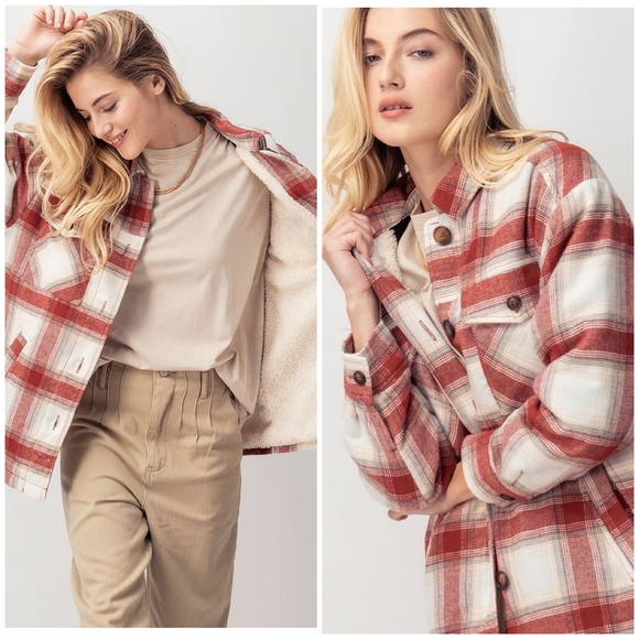 LAST ONE❗Cozy Chic Dark Teal Lined Plaid Flannel Oversized Shacket - Picture 12 of 14